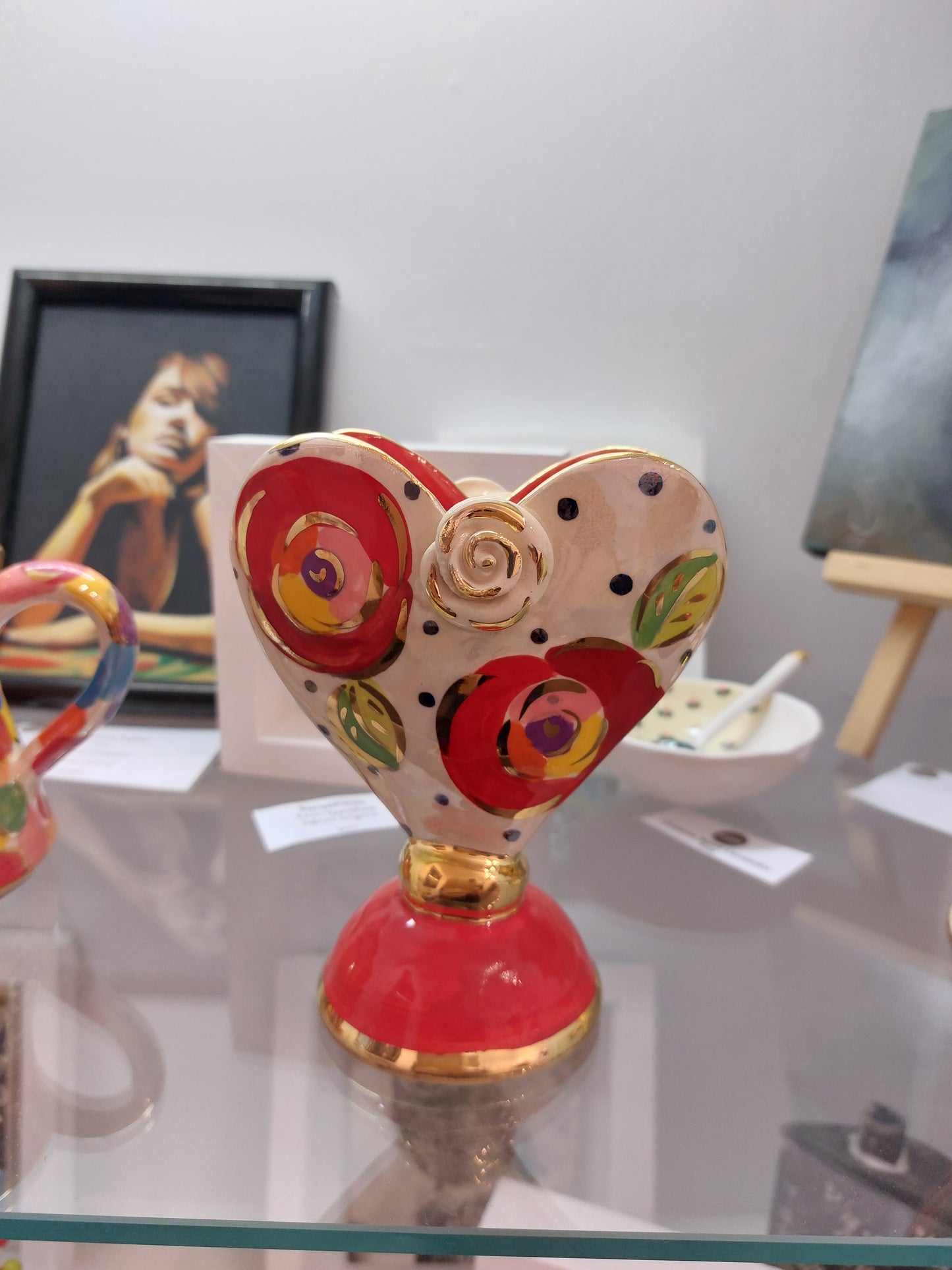 Baby Heart Vase with Red Roses and Gold Highlights-Mary-Rose-Young