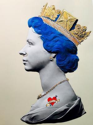 Baby Blue Queen Signed limited edition hand finished print Giclée with 24 ct gold leaf and crystal embellishments. Sight: 42 x 31cm Mount: 74 x 49cm Frame: 85 x 59cm