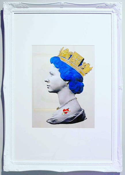 Baby Blue Queen Signed limited edition hand finished print Giclée with 24 ct gold leaf and crystal embellishments. Sight: 42 x 31cm Mount: 74 x 49cm Frame: 85 x 59cm