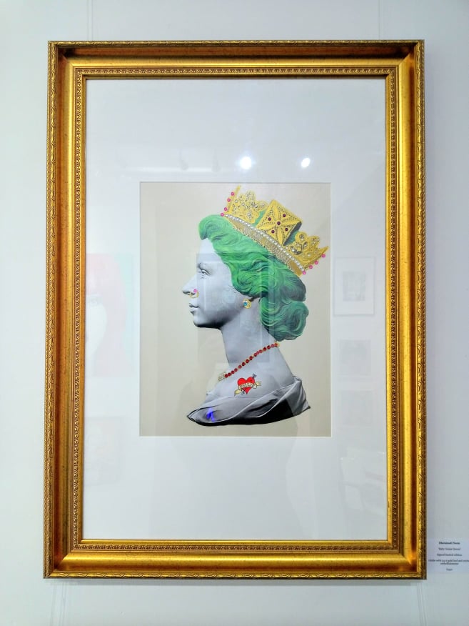 Baby Green Queen Illuminati Neon Signed limited edition Giclée with 24 ct gold leaf and crystal embellishments. Sight: 42 x 31cm Mount: 74 x 49cm Frame (gold): 87 x 62cm