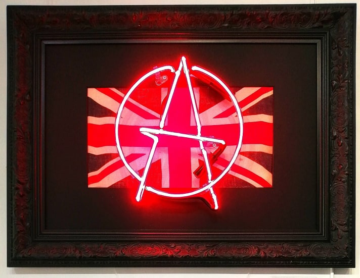 Illuminati Neon Signed Original Unique original WW2 flag, hand blown neon 52 x 69 cm