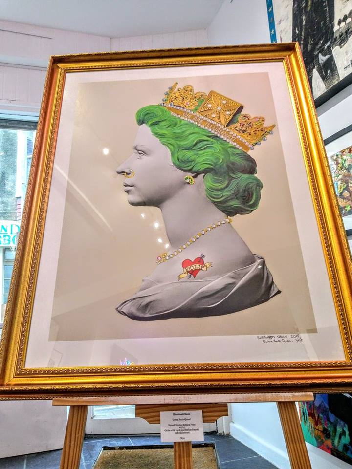 Green Punk Queen Signed limited edition hand finished print Giclée with 24 ct gold leaf and crystal embellishments. Sight: 80 x 59cm Frame: 103 x 82cm
