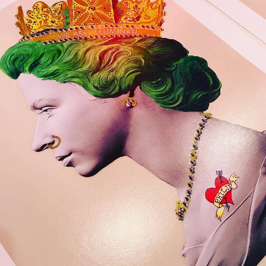 Baby Green Queen Illuminati Neon Signed limited edition Giclée with 24 ct gold leaf and crystal embellishments. Sight: 42 x 31cm Mount: 74 x 49cm Frame (gold): 87 x 62cm