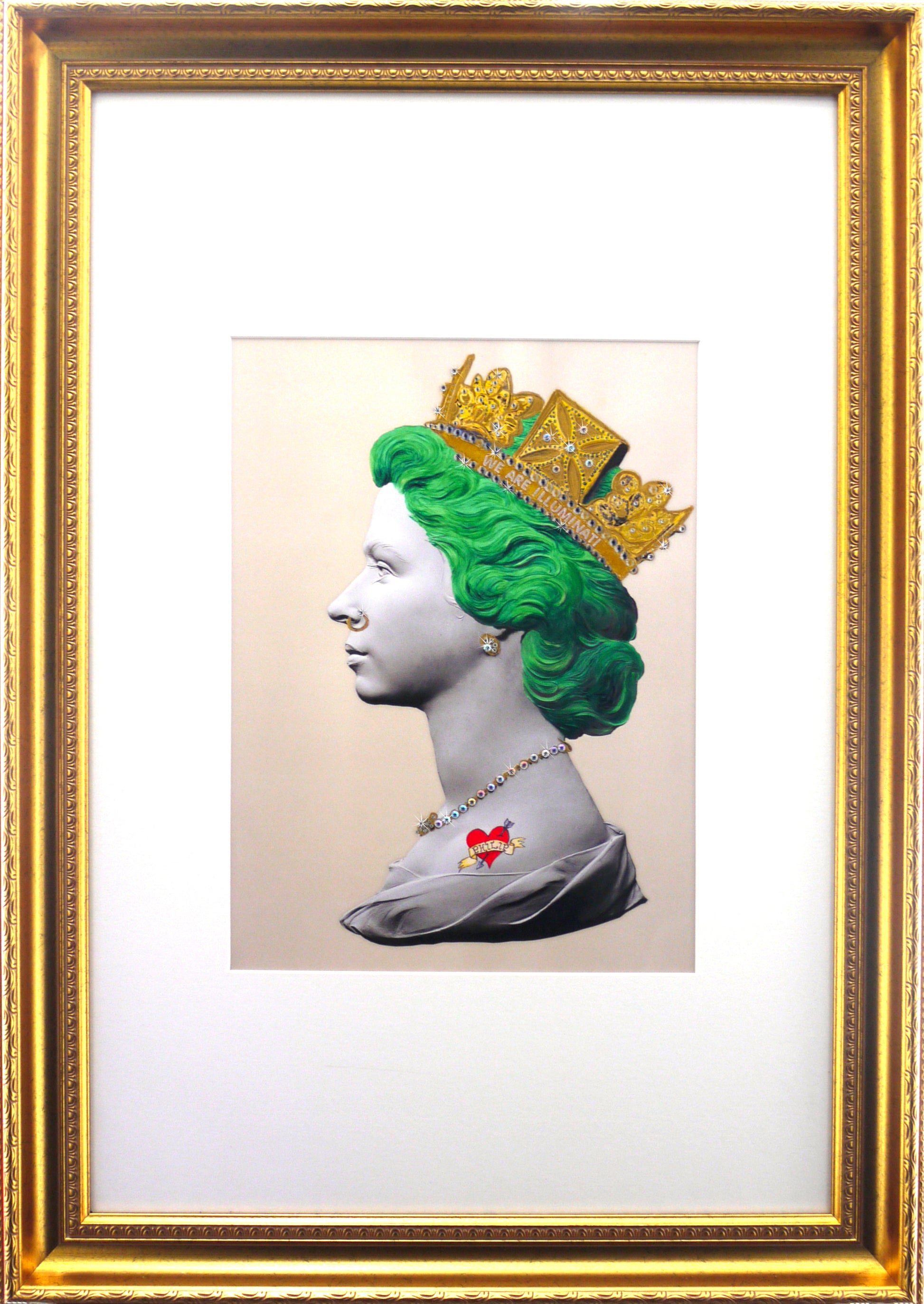 Baby Green Queen Illuminati Neon Signed limited edition Giclée with 24 ct gold leaf and crystal embelishments 87 x 62cmnd crystal embelishments 87 x 62cm